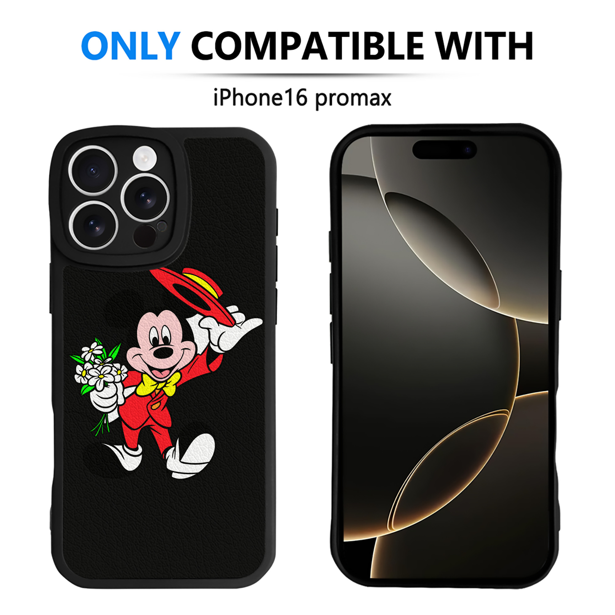 （画像用） ミッキーマウス Mickey Mouse 【iPhone 16シリーズ対応】シリコンスマホケース（レザー調） 材質：シリコン